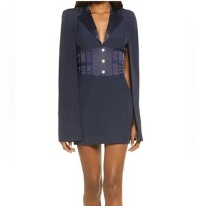 LAVISH ALICE Corset Satin Blazer Cape Mini Dress in Midnight Blue US size 6